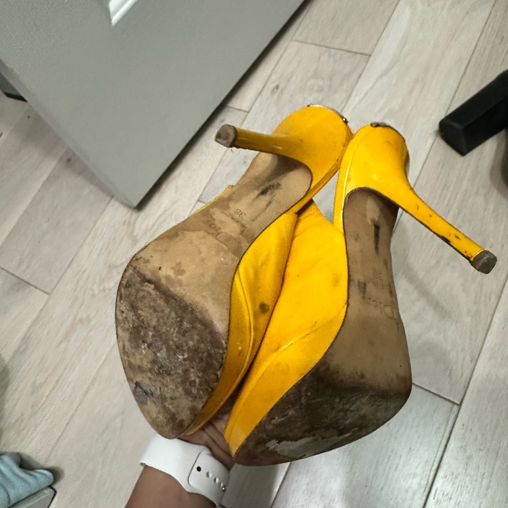 Dior Vibrant Yellow Peep-Toe Heels - Picture 2 of 2